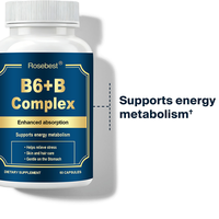 Capsules de Vitamine B Complexe Végétaliennes Certifiées GMP, Marque Privée OEM, Complément Alimentaire pour le Soutien du Métabolisme Énergétique avec B6, B12 et Folate Supplémentaires