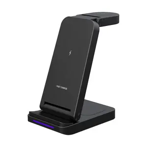 Newest Folding 3-In-1 Wireless Phone Charging Stand 15W 10W Qi 3 In 1 Foldable Wireless Charger For Samsung Mobile Phone