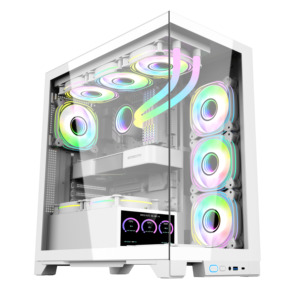 Đầy đủ tháp Máy tính để bàn với LCD Side Glass Trắng PC Vỏ CPU Tủ ATX acrylic làm mát chơi game trường hợp máy tính