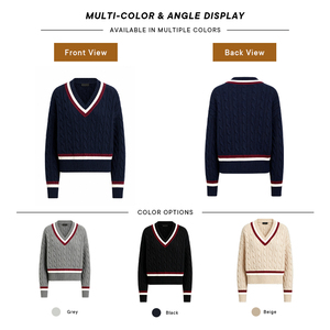 <span class=keywords><strong>Pull</strong></span> en coton tricoté à col en V pour <span class=keywords><strong>femme</strong></span>, confortable, idéal pour le bureau et les occasions spéciales - Product Image 4