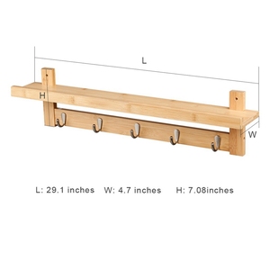 ที่แขวนหมวกไม้ไผ่ติดผนัง5ตะขอไม้เสื้อโค้ท - Product Image 2