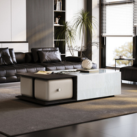 Table basse carrée en marbre de style moderne italien, luxe léger, avec tabourets, gain de place, pour salon, maison, hôtel, personnalisable