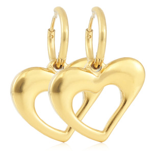 Pendientes de aro con forma de corazón de acero inoxidable dorado para mujer, joyería de regalo 19033 - Product Image 1