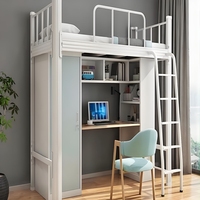 Lit de dortoir moderne en métal avec rangement intégré, idéal pour les dortoirs scolaires, appartements, chambres et quartiers du personnel, et hôtels.