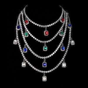 Bling hip hop bijoux chaîne en cristal zircon avec pendentif en verre rectangle <span class=keywords><strong>tour</strong></span> <span class=keywords><strong>de</strong></span> <span class=keywords><strong>cou</strong></span> pour femmes - Product Image 1
