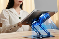 Support de table pliable portable à rotation 360° pour tablettes PC et ordinateurs portables, support réglable pour ordinateur portable avec deux ventilateurs de dissipation thermique