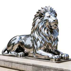 Estatua <span class=keywords><strong>de</strong></span> León <span class=keywords><strong>de</strong></span> Arte Moderno en Acero Inoxidable 304 <span class=keywords><strong>de</strong></span> Grado Alimenticio con Acabado Espejo y Técnica <span class=keywords><strong>de</strong></span> Soldadura, Personalizable para Vestíbulo <span class=keywords><strong>de</strong></span> Hotel - Product Image 1