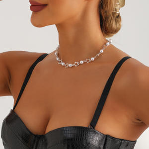 Joyería: lujosa estrella hueca para mujer, collar gargantilla de perlas de imitación elegante de una sola capa - Product Image 2