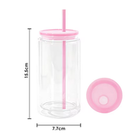 Gobelets en plastique acrylique transparent à double paroi de 16 oz, type boule à neige, avec trous pré-percés, couvercles et pailles colorées, sans BPA, cadeaux d'affaires à thème dessin animé
