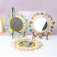 Pierres brutes naturelles enveloppées à la main, artisanat en cristal, pierres de guérison, miroir rond pour la décoration