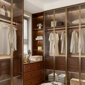 BALOM Armoire ouverte moderne de luxe avec porte en verre, cadre en métal <span class=keywords><strong>noir</strong></span>, armoire en bois beige, design de <span class=keywords><strong>dressing</strong></span> <span class=keywords><strong>ouvert</strong></span> - Product Image 6