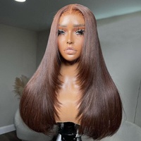 Perruque Lace Front 5x5 Marron 99J, Lisse Baguette, avec Fermeture Intérieure à Boucle, Cheveux Humains Vierges, Perruques Dégradées pour Femmes