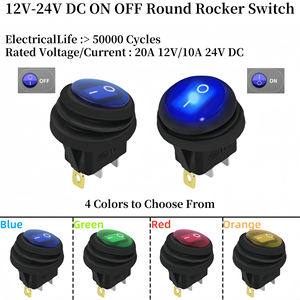 Denizcilik Su Geçirmez Mini Yuvarlak Rocker Anahtarı 20mm, Gövdeli, 3 Pinli 12V Açma Kapama LED'li Işıklı Anahtar, Tekne RV Kamyon Araba için - Product Image 4