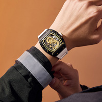 Montre automatique mécanique pour homme en acier inoxydable, forme tonneau, avec cadran à aiguilles et bracelet en silicone lumineux, style chinois Loong Guofeng