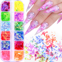 12 Grilles de Paillettes Colorées en Forme de Cœur, Mélange de Paillettes pour Ongles, Décorations, Breloques, Accessoires Irréguliers, Fournitures pour Ongles