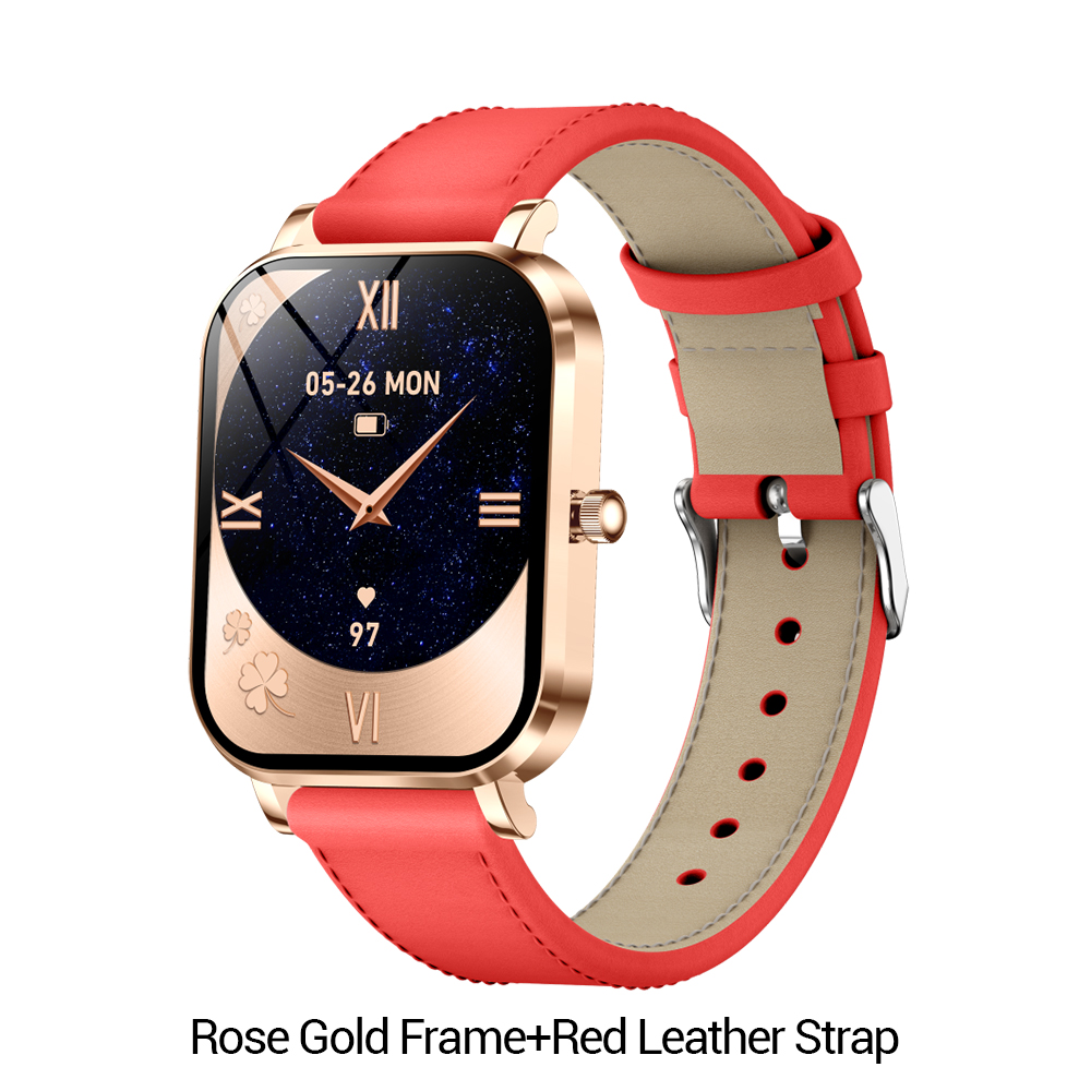 Rose Gold Frame+Red Leather Strap