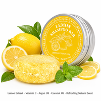 Champú Sólido Natural con Extracto de Limón, Aceite de Coco y Aceite de Argán, Refrescante para el Cuero Cabelludo, Fortalece el Cabello, Sin Sulfatos, Marca Privada OEM
