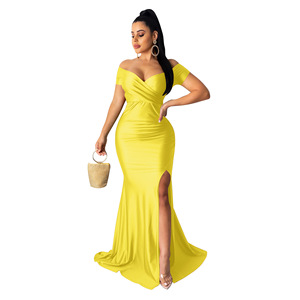 Abito Estivo da Donna Nuovo Arrivo Taglie Forti alla Moda <span class=keywords><strong>con</strong></span> Scollo a V Sexy Tinta Unita e <span class=keywords><strong>Spacco</strong></span> Profondo - Product Image 5