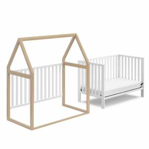 Cuna de Madera en Forma de Casa, Estilo Nórdico, Cama de Bebé de 2 Tonos, Altura Ajustable, Cuna Segura para Recién Nacidos - Product Image 4