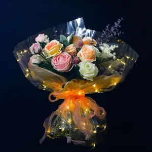 60*60cm LED fogli di Cellophane Bouquet di carta carta fiore avvolgimento via lattea cuore luminoso carta da imballaggio fiore