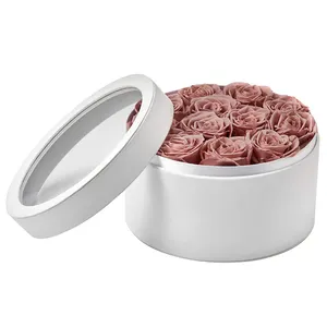 Boîte ronde en carton Double couche d'arrangement de chapeaux, boîte d'emballage cadeau de luxe pour roses, vente en gros,