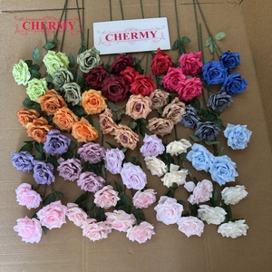 DC269 Vente en gros d'usine, fleur artificielle en soie de haute qualité, 3 têtes, rose champagne, arrangement floral pour décoration de mariage - Product Image 5