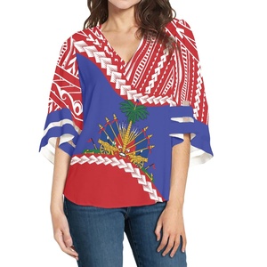 2025 Haitianische Sommer Damen Plus Size Blusen Luxus Blumen druck Custom Batwing Sleeve Damen Tops mit Logo Shirts - Product Image 6