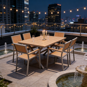 Set Tavolo da Pranzo per Esterni Tavolo Lungo <span class=keywords><strong>con</strong></span> Struttura <span class=keywords><strong>in</strong></span> Alluminio e Legno Sintetico Arredamento da Giardino per Ristoranti e Hotel - Product Image 3