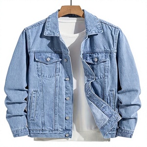 Veste en jean bleu clair pour homme, coupe droite, en coton délavé, décontractée, printemps, fermeture boutonnée, détails surpiqués - Product Image 1