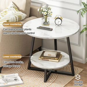 <span class=keywords><strong>Table</strong></span> d'appoint de gros pour usine <span class=keywords><strong>avec</strong></span> étagère de rangement à 2 niveaux, <span class=keywords><strong>table</strong></span> de canapé <span class=keywords><strong>ronde</strong></span> <span class=keywords><strong>avec</strong></span> finition marbre et base cruciforme - Product Image 5