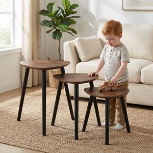 <strong>Nesting</strong> Sofa Side <strong>Tables</strong> <strong>Set</strong> <strong>of</strong> <strong>3</strong>, Triangular Wooden Accent <strong>Tables</strong> with Black Metal Legs for Living Room - Product Image 1