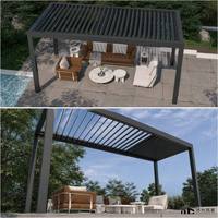 Pérgola Eléctrica con Techo Motorizado de Aluminio AL6063-T6, con Luces LED, Canaletas y Columnas Gruesas, para Jardín, Villa o Piscina, con Recubrimiento en Polvo