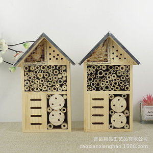 Nichoir à insectes en bois 25x12x7cm Couleur bois naturel Nid d'abeilles extérieur Style moderne et simple - Product Image 1