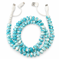 Câble de charge rapide multi-USB 4-en-1 en marbre bleu côtier avec perles, accessoires de voiture, cadeau tendance, cordon Type C