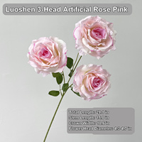 Fleur artificielle HGA en gros, rose artificielle Luoshen à 3 têtes, tige unique, toucher réel, fausse rose pour décoration de bouquet de mariage
