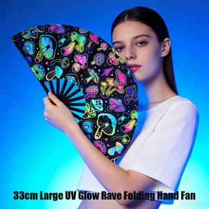 Precio de fábrica personalizado nuevo diseño de impresión de gran tamaño 33cm UV Light Up Festivals Neon UV Reactive Party Bamboo Kung Fu Fan - Product Image 1