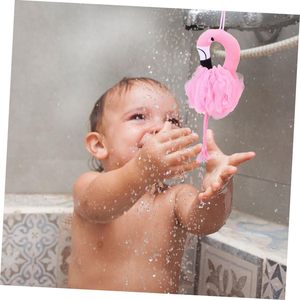 Pink Flamingo Shower <b>Loofah</b> Bath Sponge Ball Girly Heart Bath Flower Soft PE Back Rubbing Bath Foamer for Adults and Children - Product Image 4
