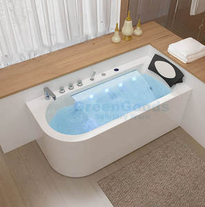 Bañera de resina con chorro de aire de 67 pulgadas, bañera de cascada con luz Led, individual, blanco, tamaño de apartamento - Product Image 3