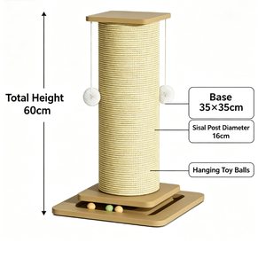 เสาข่วนแมวไม้ป่านศรนารายณ์พร้อมที่นอนและของเล่นห้อยสำหรับแมวในบ้าน - Product Image 3