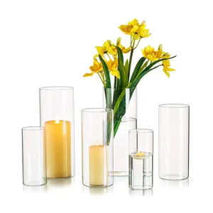Whoeslae Multifunctionele Hoge Cilinder Doorzichtige Vaas Voor Centerpieces Lege Glazen Kandelaars Voor Pilaar Drijvende Kaarsen