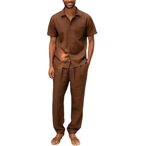 Set <span class=keywords><strong>di</strong></span> abbigliamento Casual da <span class=keywords><strong>uomo</strong></span> più venduto 100% <span class=keywords><strong>camicie</strong></span> <span class=keywords><strong>di</strong></span> <span class=keywords><strong>lino</strong></span> a maniche corte <span class=keywords><strong>pantaloni</strong></span> <span class=keywords><strong>di</strong></span> alta qualità <span class=keywords><strong>di</strong></span> lusso in tinta unita metodo <span class=keywords><strong>di</strong></span> tessitura - Product Image 1