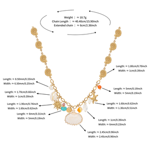 Collier multi-breloques pour femme Ocean Treasure, plaqué or 18 carats, chaîne à maillons coquillages, agate naturelle, pendentifs vie marine en aquamarine CL26-216 - Product Image 6