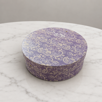 Boîte cadeau en carton personnalisée de luxe écologique ronde à motif de fleurs en dentelle violette avec finition UV pour bijoux et emballage de fleurs