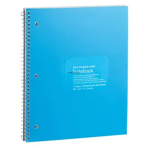 Custom Printing Plastic Cover Blue Pink Green Notebook Diary Planner Spiral Notebook A5