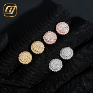 Pendientes de Lujo con Moissanita Chapados en Oro Rosa de 18K, Corte Brillante Redondo, Microincrustaciones, Unisex, para Uso Diario - Product Image 1