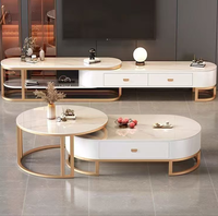 Ensemble de tables basses gigognes modernes pour salon, plateau en pierre frittée avec structure en acier carbone, table d'appoint avec tiroir de rangement