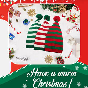 Chapeau de Noël Tricoté Adulte Hiver Chaud Nouvel An Rayures <span class=keywords><strong>Pompon</strong></span> Caps Rouge <span class=keywords><strong>Blanc</strong></span> Vert <span class=keywords><strong>Bonnet</strong></span> Crochet Chapeau pour Hommes Femmes Enfants - Product Image 3