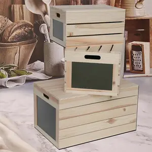 Caja de madera decorativa de pino de madera con agujeros de mano y tapa Contenedores de almacenamiento de madera sin pintar para el hogar