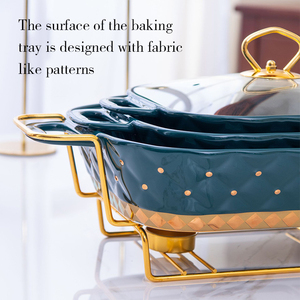 Hình chữ nhật sứ phục vụ tấm chafing món ăn súp lẩu gốm sứ thực phẩm ấm hơn soong đặt khay nướng với nắp thủy tinh - Product Image 6