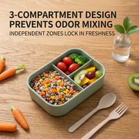 Boîte à bento en silicone 700 ml, hermétique, trois compartiments, qualité alimentaire, compatible micro-ondes, sans BPA, pour l'école, le bureau, boîte à lunch couleur personnalisée